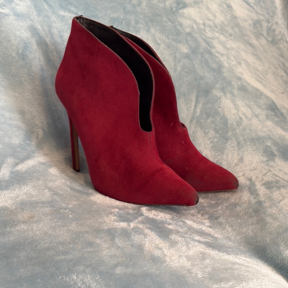 Forever 21 Red Suede Ankle Booties with V-Cut Design